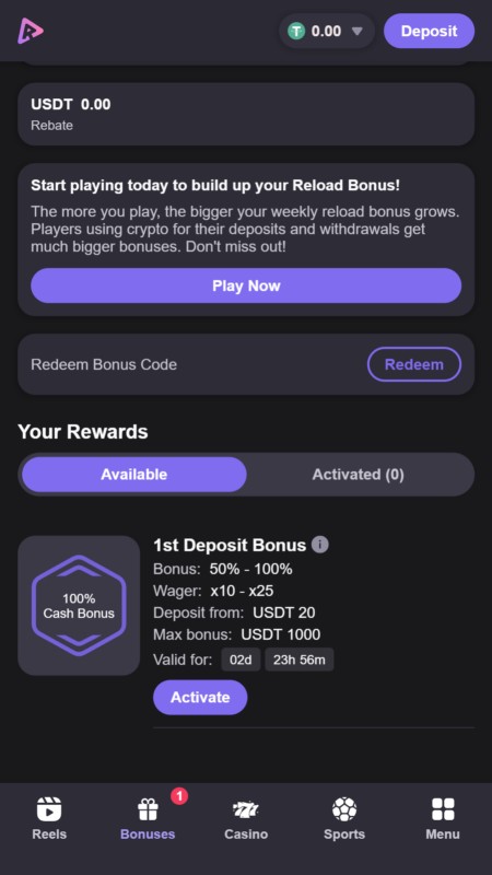 Reels.io welcome bonus