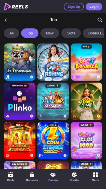 Reels.io casino section