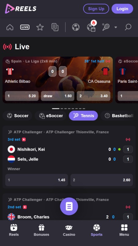 Reels.io live sport betting