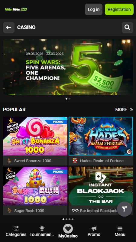 Online casino section on WinWinBet
