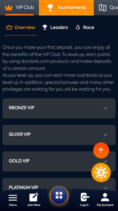 Starzbet VIP section