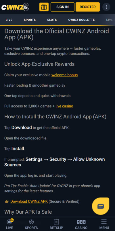 Cwinz download apk