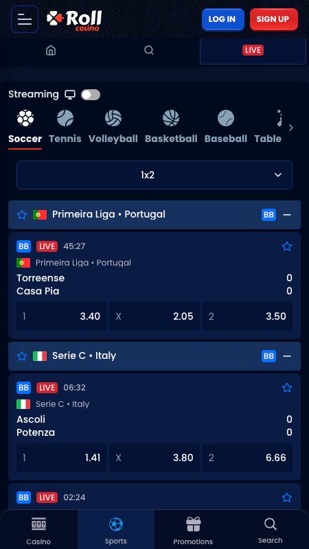 Roll Casino live betting interface