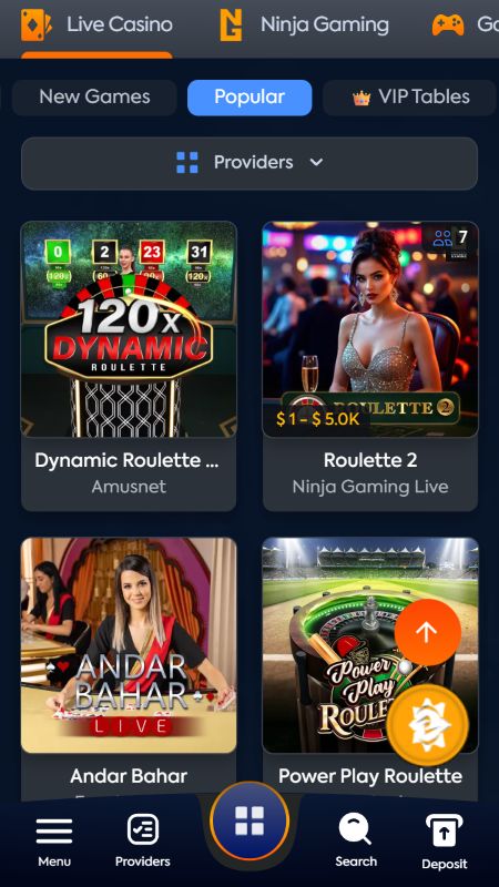 live casino section on Starzbet 