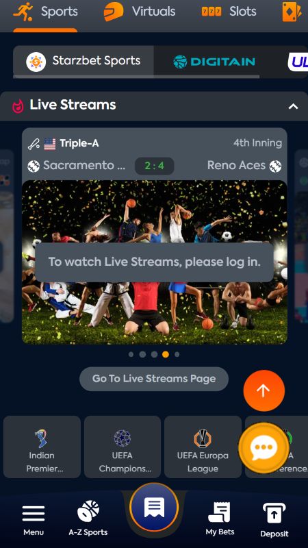 Online sports betting section on Starzbet 