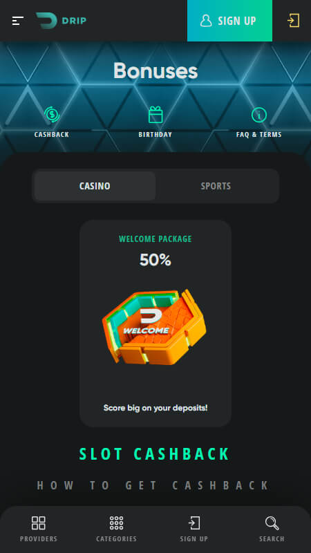 Drip Casino bonuses