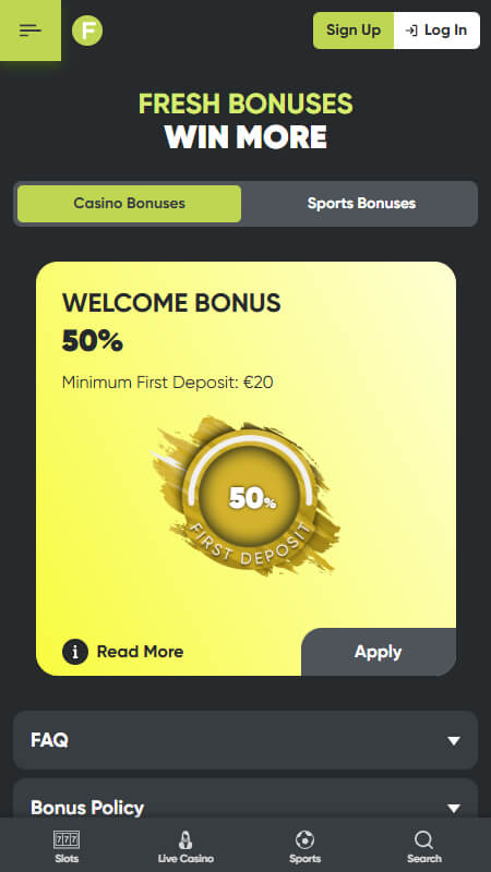 Fresh Casino welcome bonus