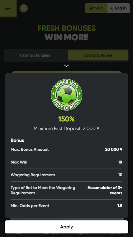 Fresh Sport welcome bonus Japan