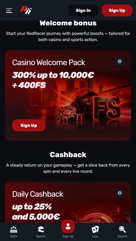Redracer casino bonuses