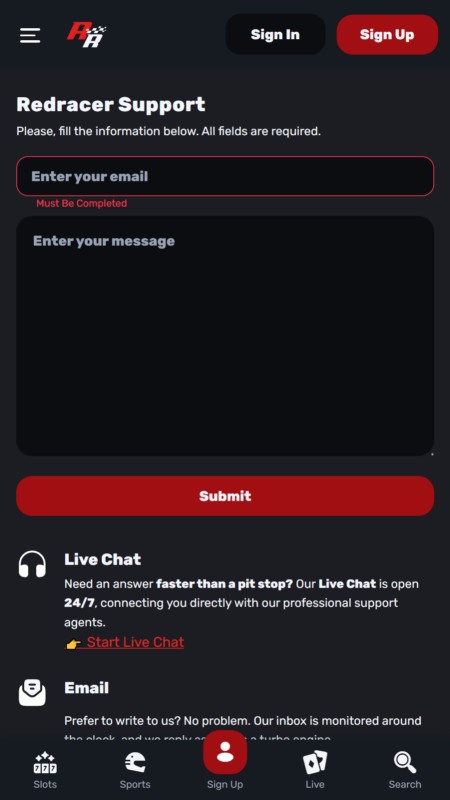Redracer customer support