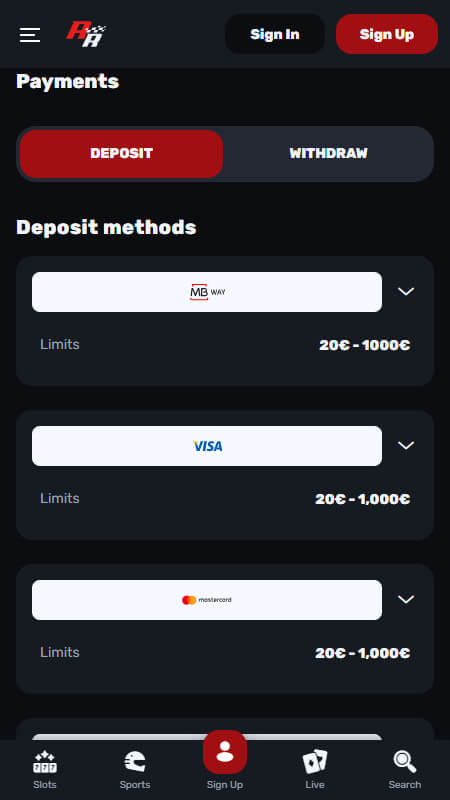Redracer payment methods