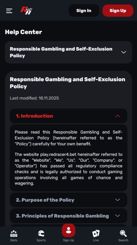 Redracer responsible gambling