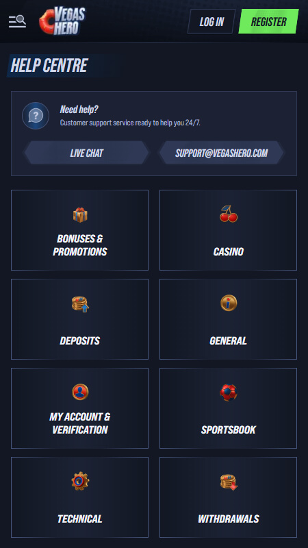 VegasHero technical support