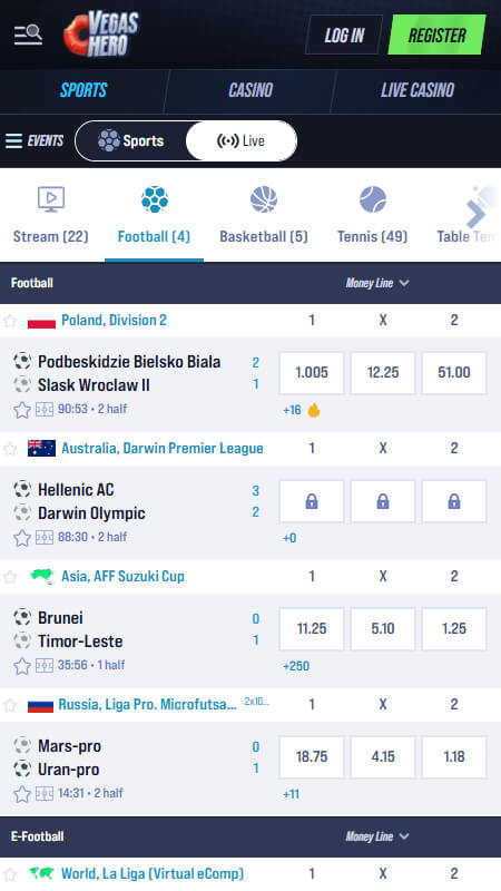 VegasHero live sports betting