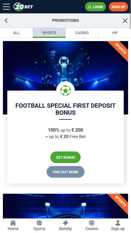 20Bet sport promotions