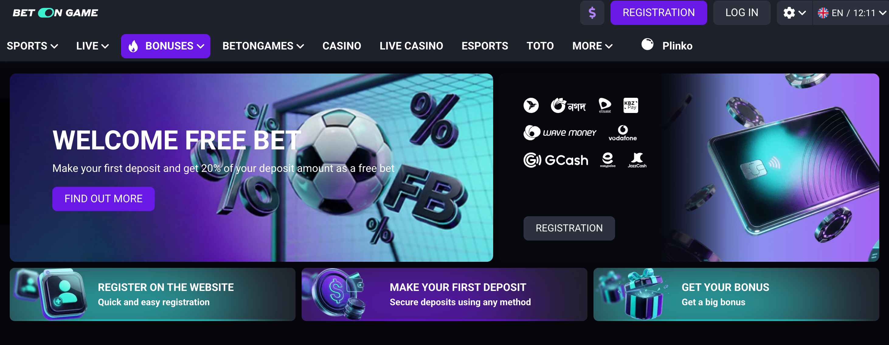 Welcome bonus at Betongame